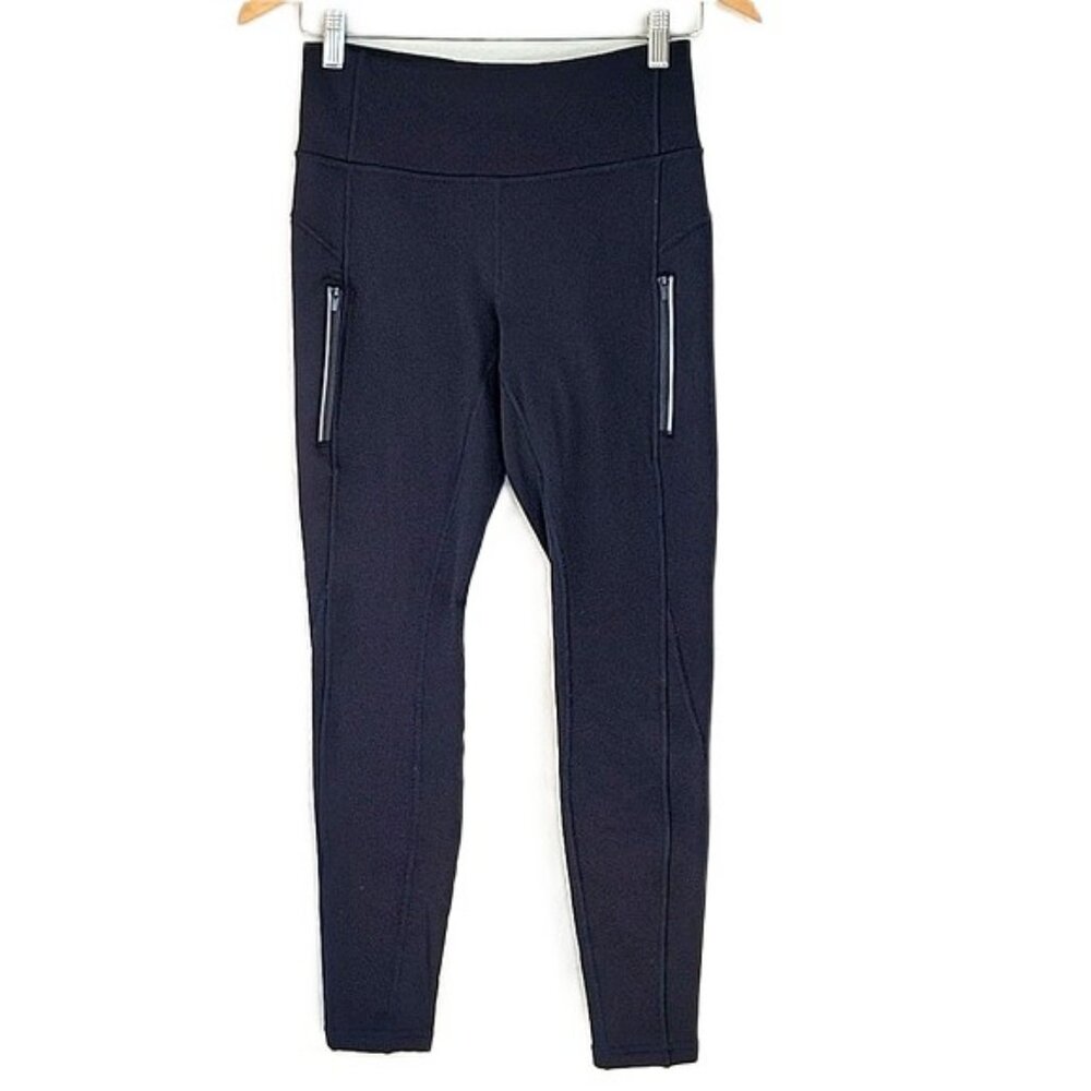 Athleta Black High Waisted Exercise Legging sz S Zipper Pockets Athletic Workout